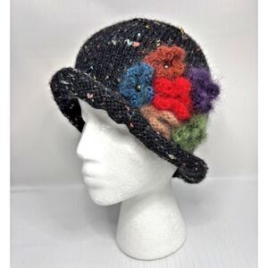Handmade | Accessories | Black Crochet Cloche Hat With Polka 